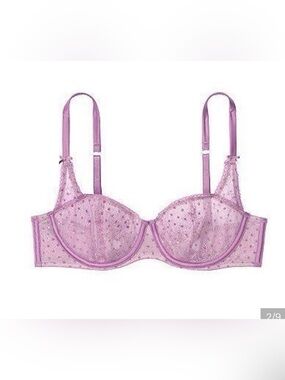 Victorias Secret Dream Angels Bra 36DDD Unlined Balconet Lace Satin Trim Lilac